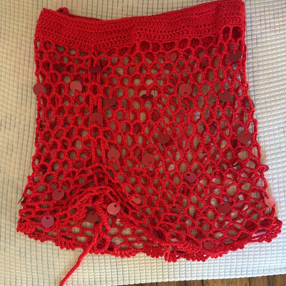 SHEIN Red Crochet Swimsuit Cover up Skirt - Picture 6 of 6